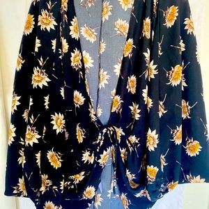 Sunflower print black Cardigan S/M